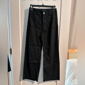 Collette Linen Blend Crop Wide Leg Pants (Black, 25)